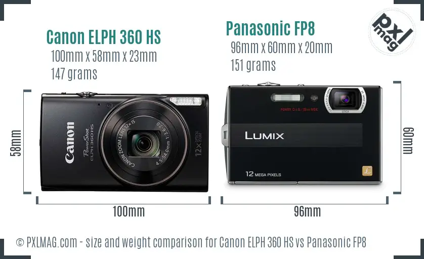 Canon ELPH 360 HS vs Panasonic FP8 size comparison