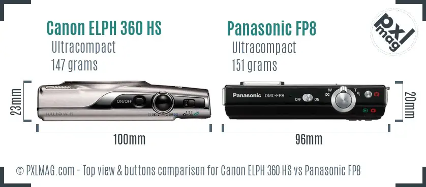Canon ELPH 360 HS vs Panasonic FP8 top view buttons comparison