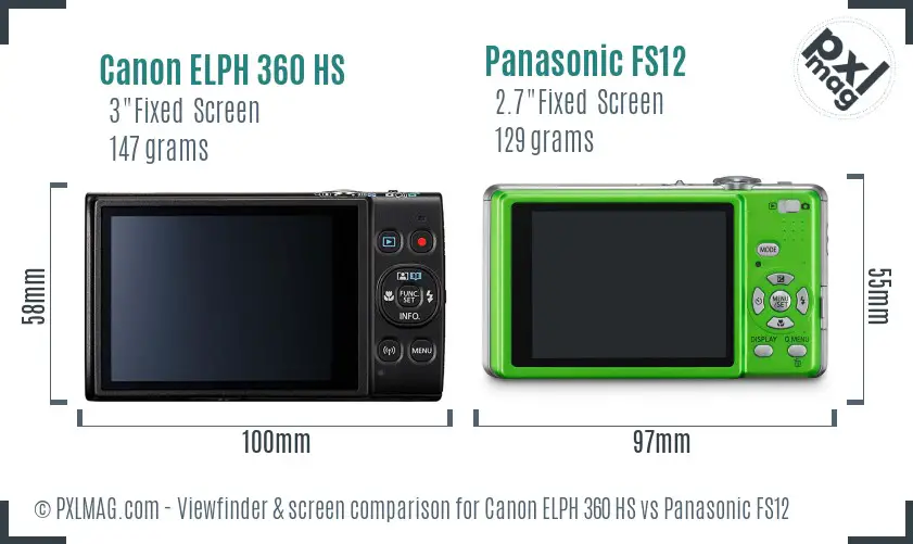 Canon ELPH 360 HS vs Panasonic FS12 Screen and Viewfinder comparison