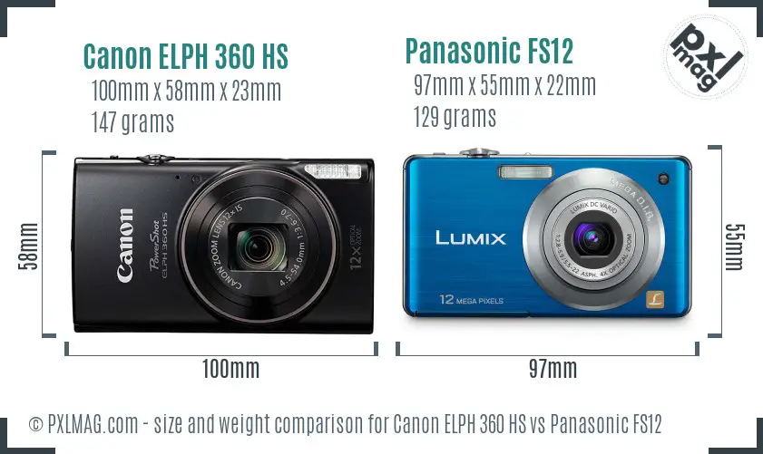 Canon ELPH 360 HS vs Panasonic FS12 size comparison