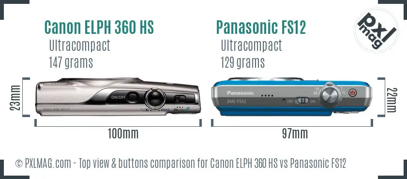 Canon ELPH 360 HS vs Panasonic FS12 top view buttons comparison