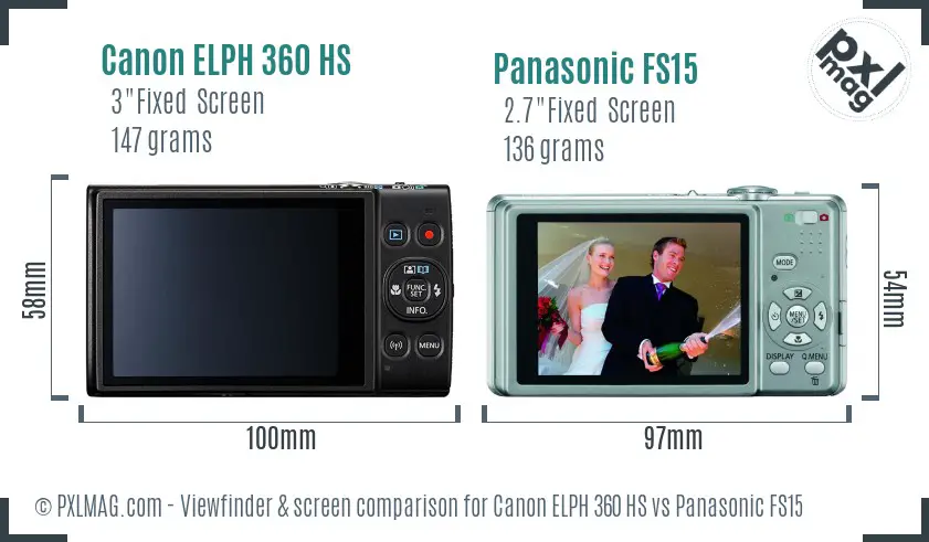 Canon ELPH 360 HS vs Panasonic FS15 Screen and Viewfinder comparison