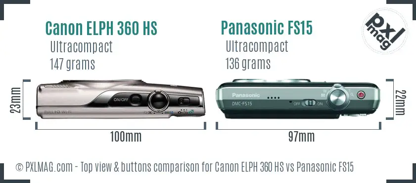 Canon ELPH 360 HS vs Panasonic FS15 top view buttons comparison
