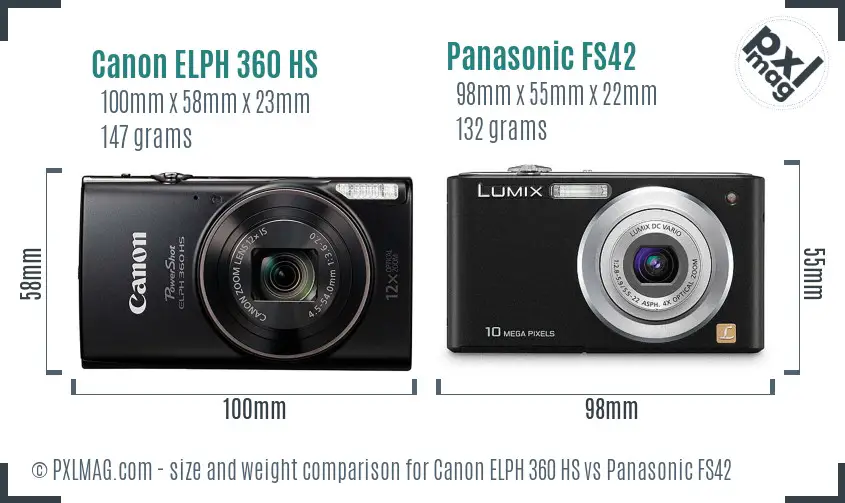 Canon ELPH 360 HS vs Panasonic FS42 size comparison