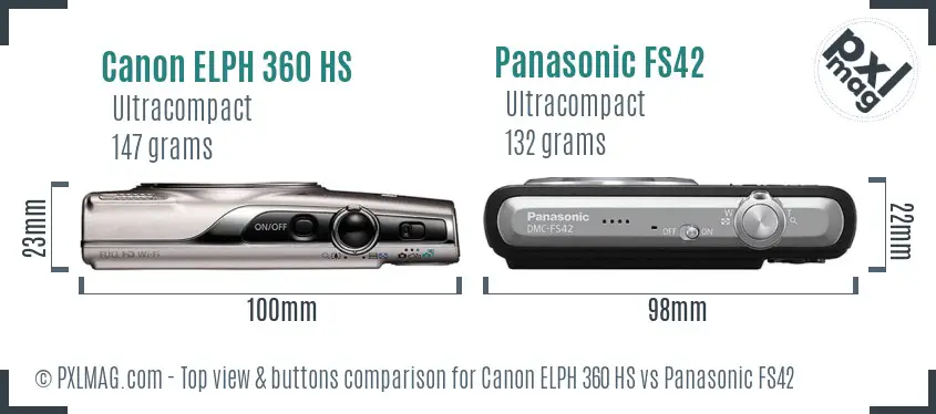 Canon ELPH 360 HS vs Panasonic FS42 top view buttons comparison