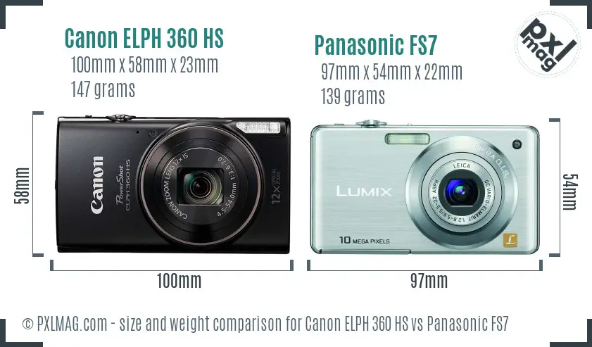Canon ELPH 360 HS vs Panasonic FS7 size comparison