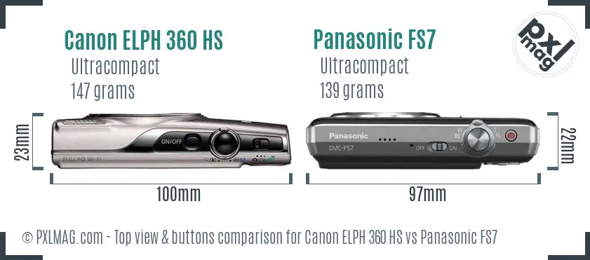 Canon ELPH 360 HS vs Panasonic FS7 top view buttons comparison
