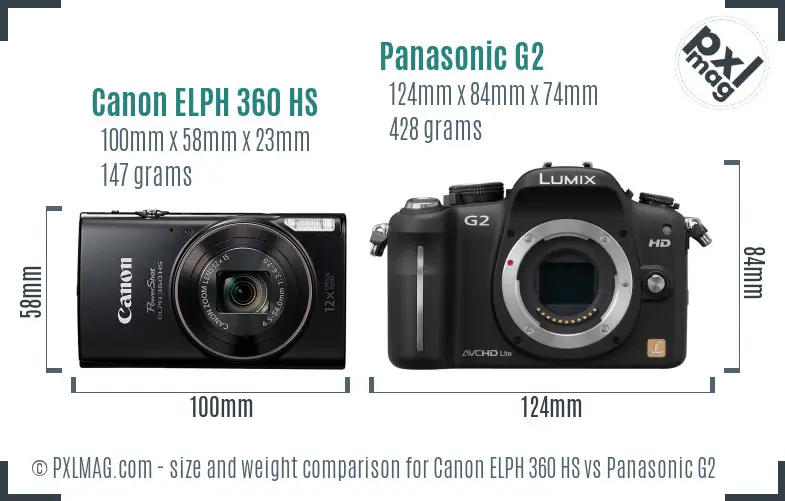 Canon ELPH 360 HS vs Panasonic G2 size comparison