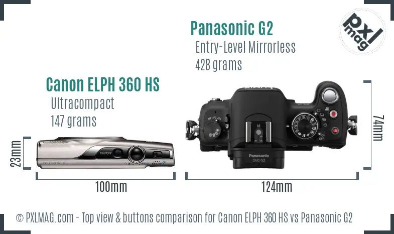Canon ELPH 360 HS vs Panasonic G2 top view buttons comparison