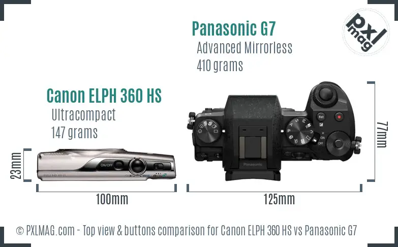 Canon ELPH 360 HS vs Panasonic G7 top view buttons comparison