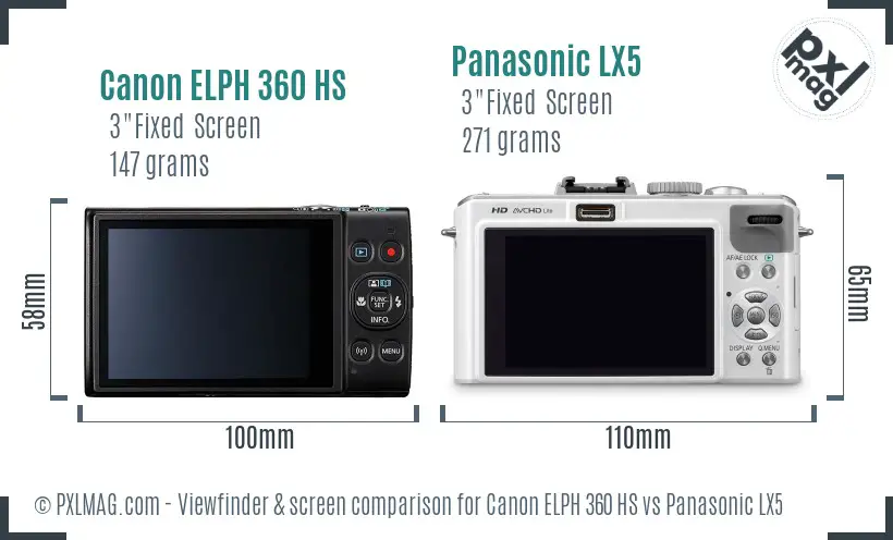 Canon ELPH 360 HS vs Panasonic LX5 Screen and Viewfinder comparison
