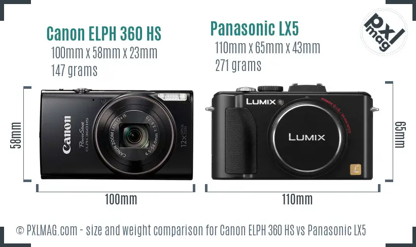 Canon ELPH 360 HS vs Panasonic LX5 size comparison