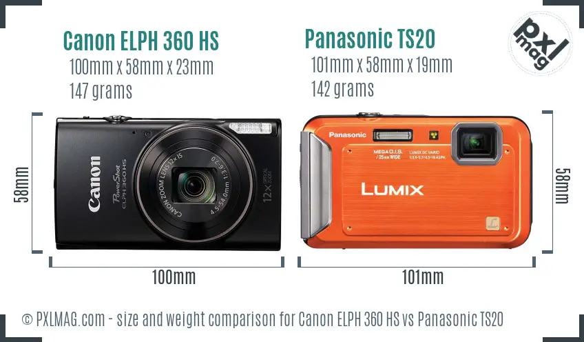Canon ELPH 360 HS vs Panasonic TS20 size comparison