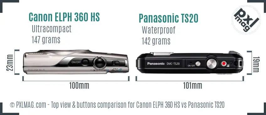Canon ELPH 360 HS vs Panasonic TS20 top view buttons comparison