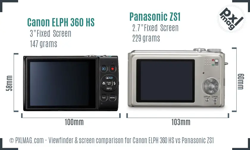 Canon ELPH 360 HS vs Panasonic ZS1 Screen and Viewfinder comparison