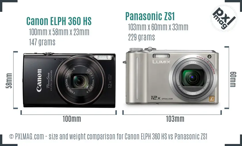 Canon ELPH 360 HS vs Panasonic ZS1 size comparison
