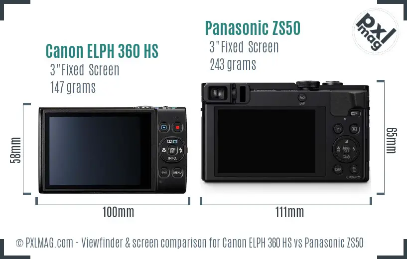 Canon ELPH 360 HS vs Panasonic ZS50 Screen and Viewfinder comparison