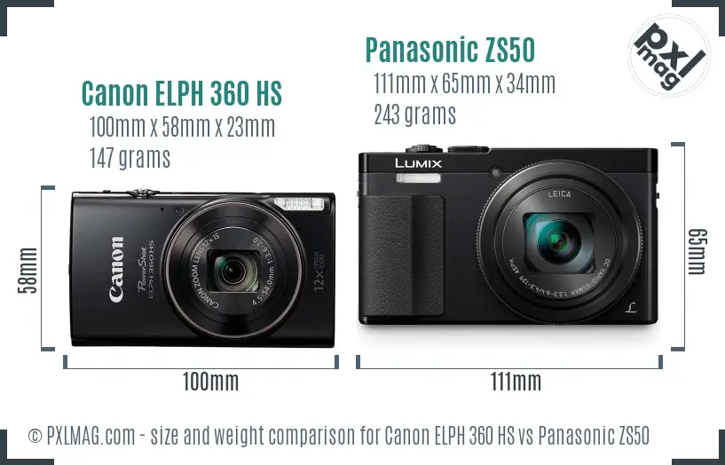 Canon ELPH 360 HS vs Panasonic ZS50 size comparison