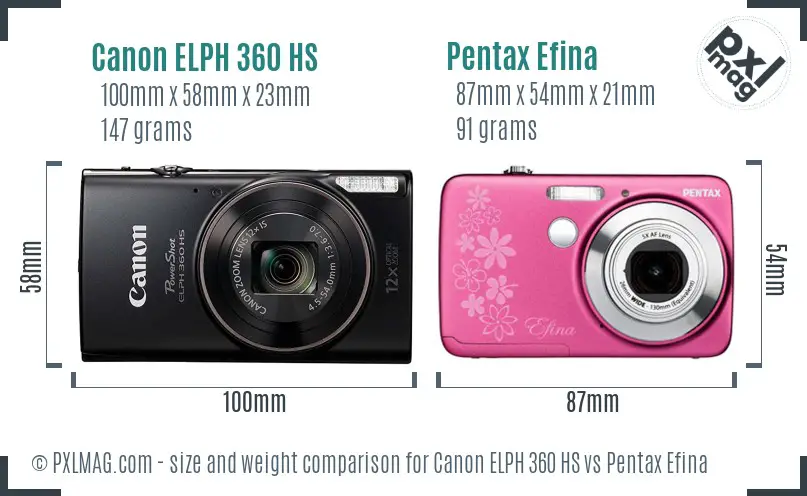 Canon ELPH 360 HS vs Pentax Efina size comparison