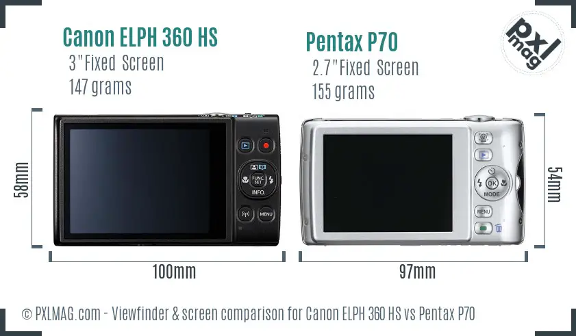 Canon ELPH 360 HS vs Pentax P70 Screen and Viewfinder comparison