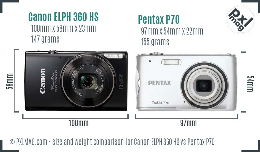 Canon ELPH 360 HS vs Pentax P70 size comparison