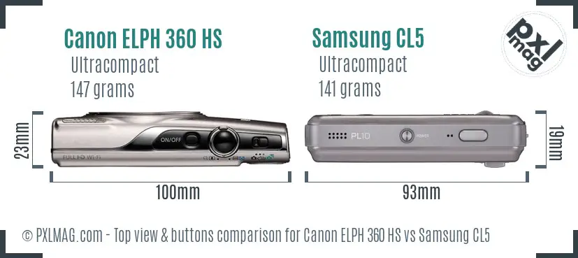 Canon ELPH 360 HS vs Samsung CL5 top view buttons comparison