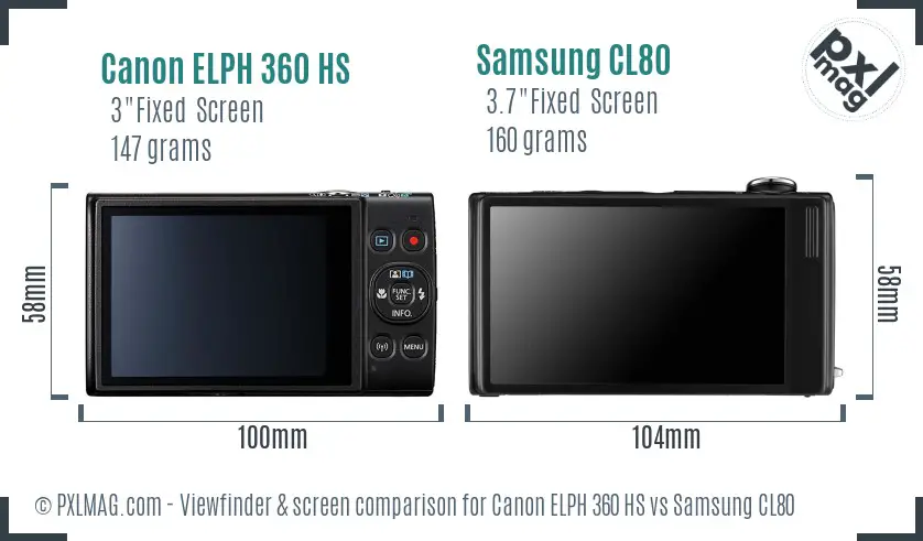 Canon ELPH 360 HS vs Samsung CL80 Screen and Viewfinder comparison