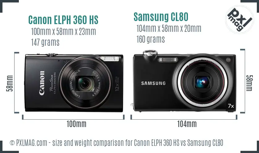 Canon ELPH 360 HS vs Samsung CL80 size comparison