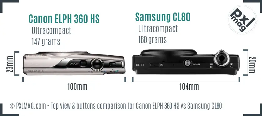 Canon ELPH 360 HS vs Samsung CL80 top view buttons comparison