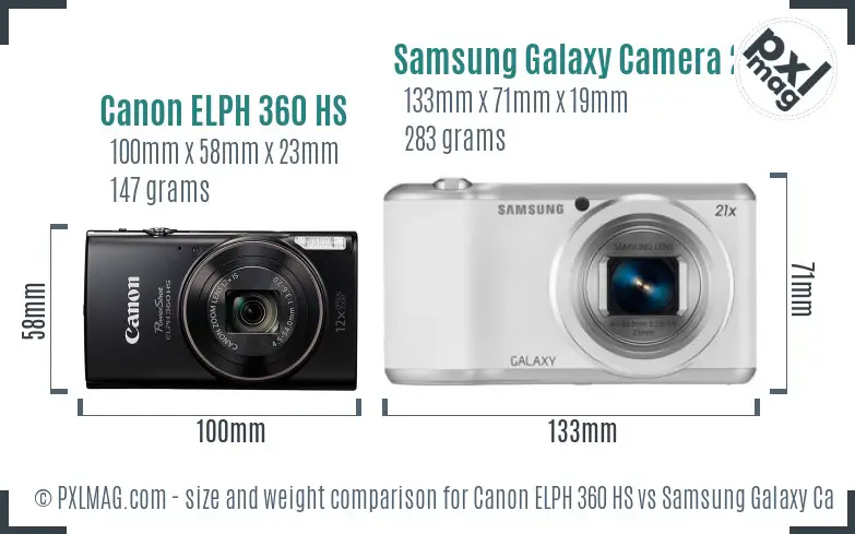 Canon ELPH 360 HS vs Samsung Galaxy Camera 2 size comparison