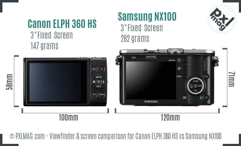 Canon ELPH 360 HS vs Samsung NX100 Screen and Viewfinder comparison