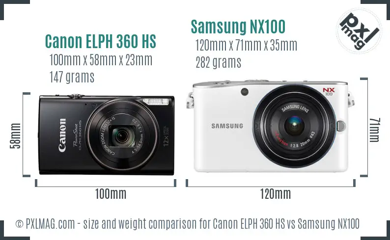 Canon ELPH 360 HS vs Samsung NX100 size comparison