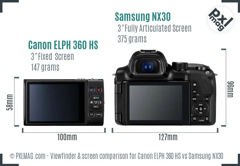 Canon ELPH 360 HS vs Samsung NX30 Screen and Viewfinder comparison