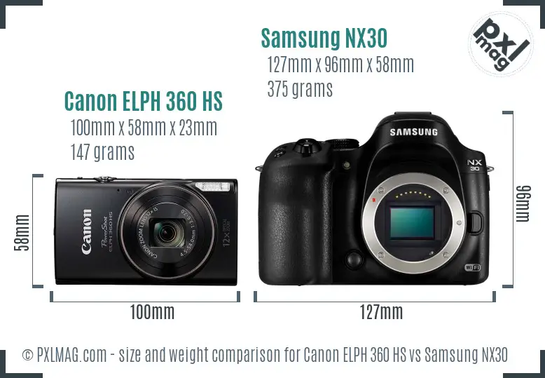 Canon ELPH 360 HS vs Samsung NX30 size comparison