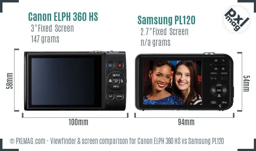 Canon ELPH 360 HS vs Samsung PL120 Screen and Viewfinder comparison