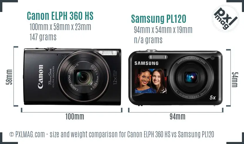 Canon ELPH 360 HS vs Samsung PL120 size comparison