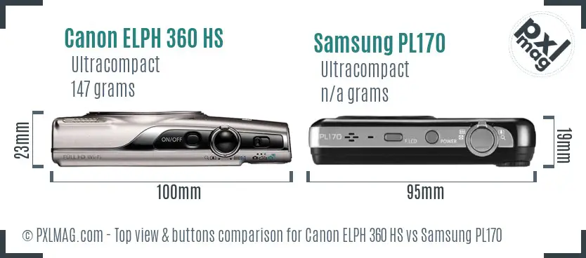 Canon ELPH 360 HS vs Samsung PL170 top view buttons comparison