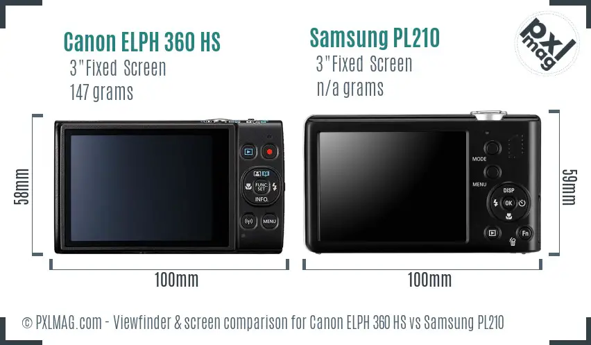 Canon ELPH 360 HS vs Samsung PL210 Screen and Viewfinder comparison