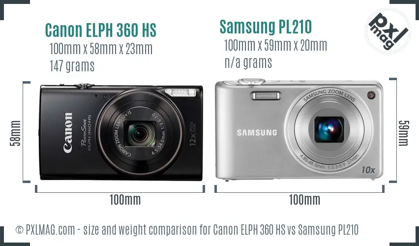 Canon ELPH 360 HS vs Samsung PL210 size comparison