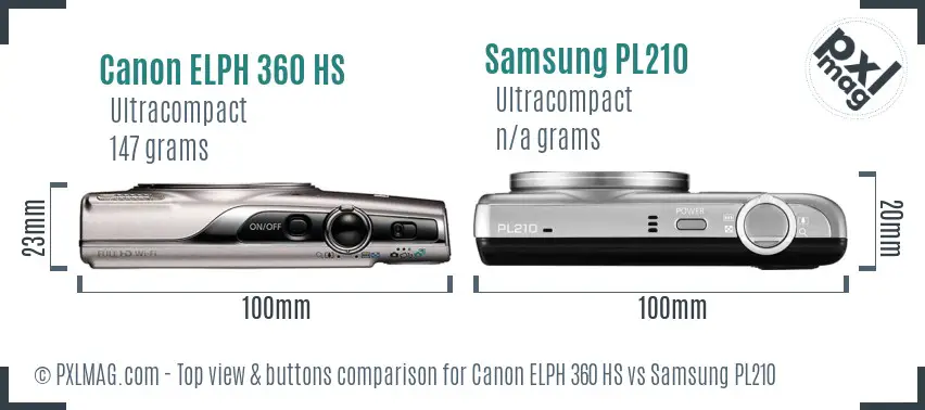 Canon ELPH 360 HS vs Samsung PL210 top view buttons comparison