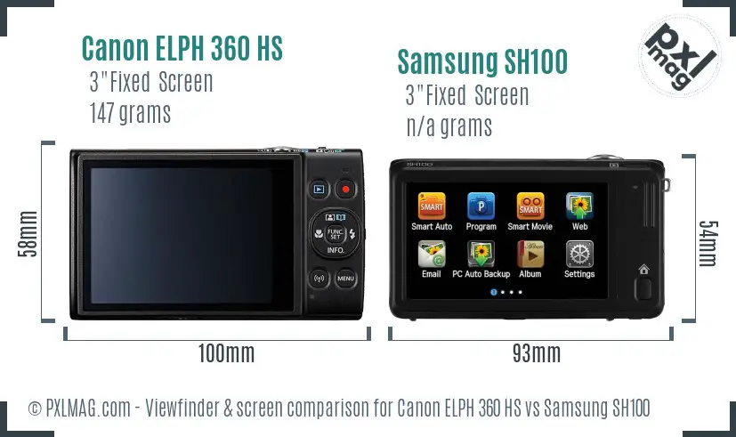 Canon ELPH 360 HS vs Samsung SH100 Screen and Viewfinder comparison