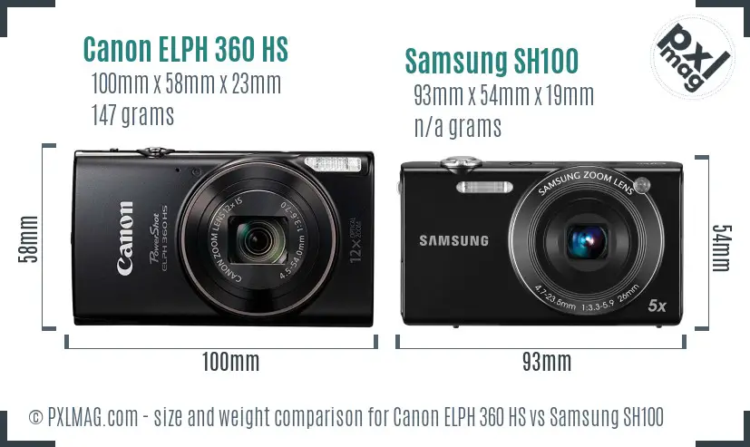 Canon ELPH 360 HS vs Samsung SH100 size comparison
