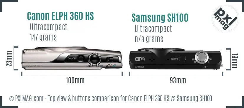 Canon ELPH 360 HS vs Samsung SH100 top view buttons comparison