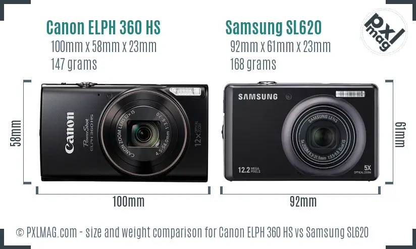 Canon ELPH 360 HS vs Samsung SL620 size comparison