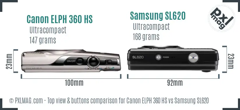 Canon ELPH 360 HS vs Samsung SL620 top view buttons comparison
