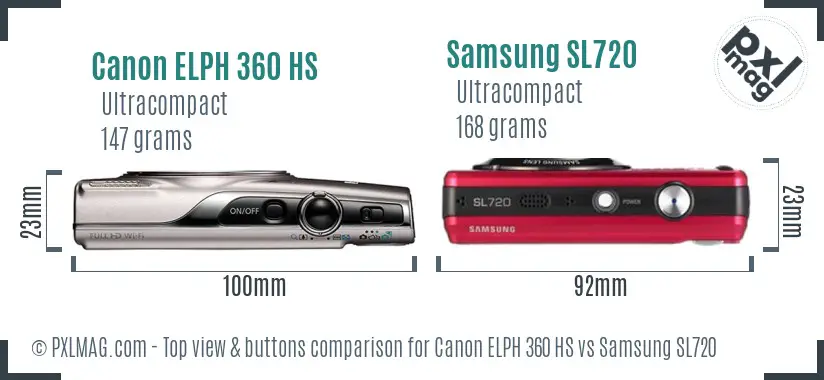 Canon ELPH 360 HS vs Samsung SL720 top view buttons comparison