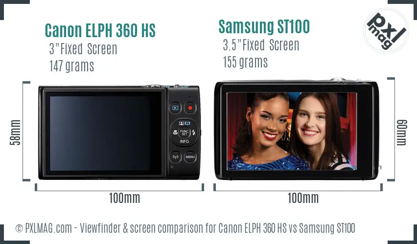 Canon ELPH 360 HS vs Samsung ST100 Screen and Viewfinder comparison