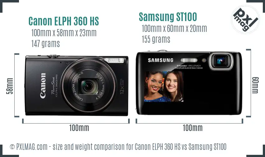 Canon ELPH 360 HS vs Samsung ST100 size comparison