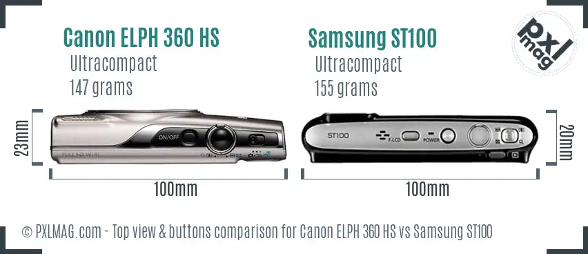 Canon ELPH 360 HS vs Samsung ST100 top view buttons comparison
