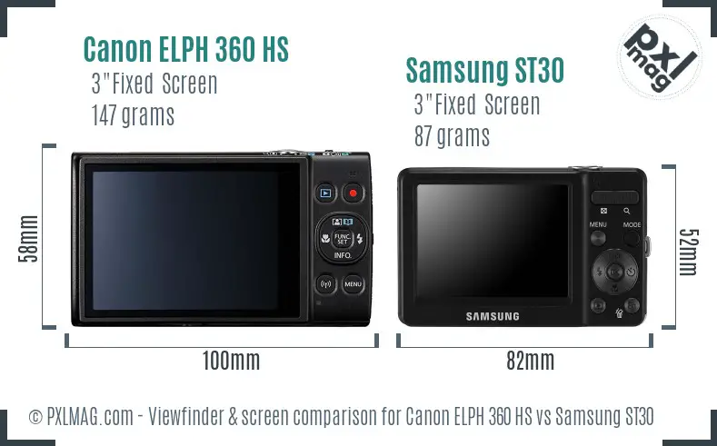 Canon ELPH 360 HS vs Samsung ST30 Screen and Viewfinder comparison